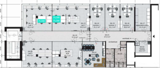 Lab spaces and offices ground floor with measurements, Paalbergweg 2-4 Amsterdam
